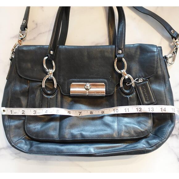 Coach Leather Shoulder Bag Satchel Womens Black Silver Hardware Turnlock 18277 - Picture 8 of 13